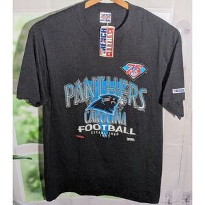 Carolina Panthers Shirt Single Stitch Trench Short Sleeve Bone Stock XL‎ VTG